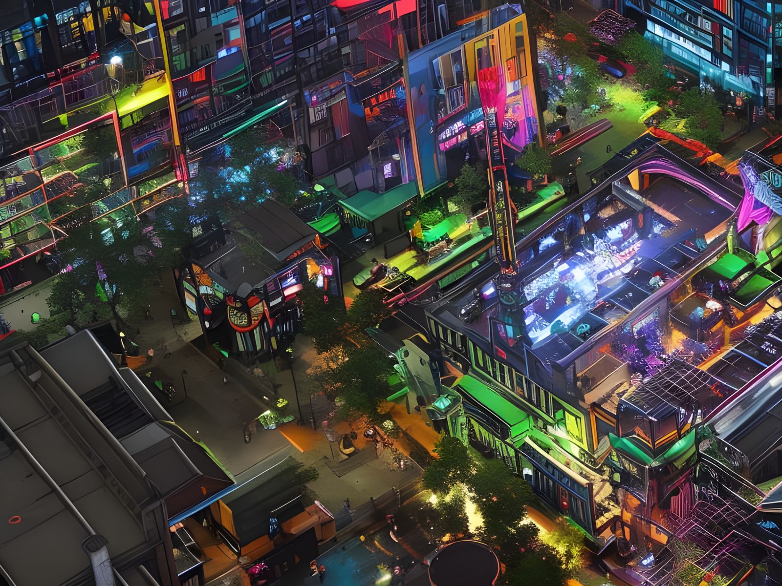 Cyberpunk Cityscape with Neon Lights and Dragon Art