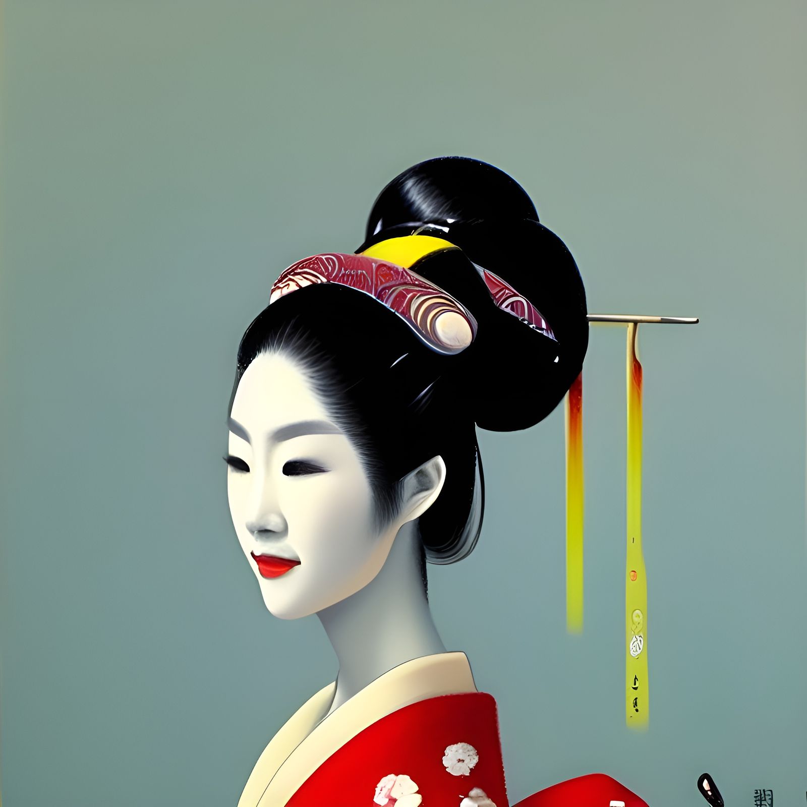 Geisha Face in Oil Painting Style