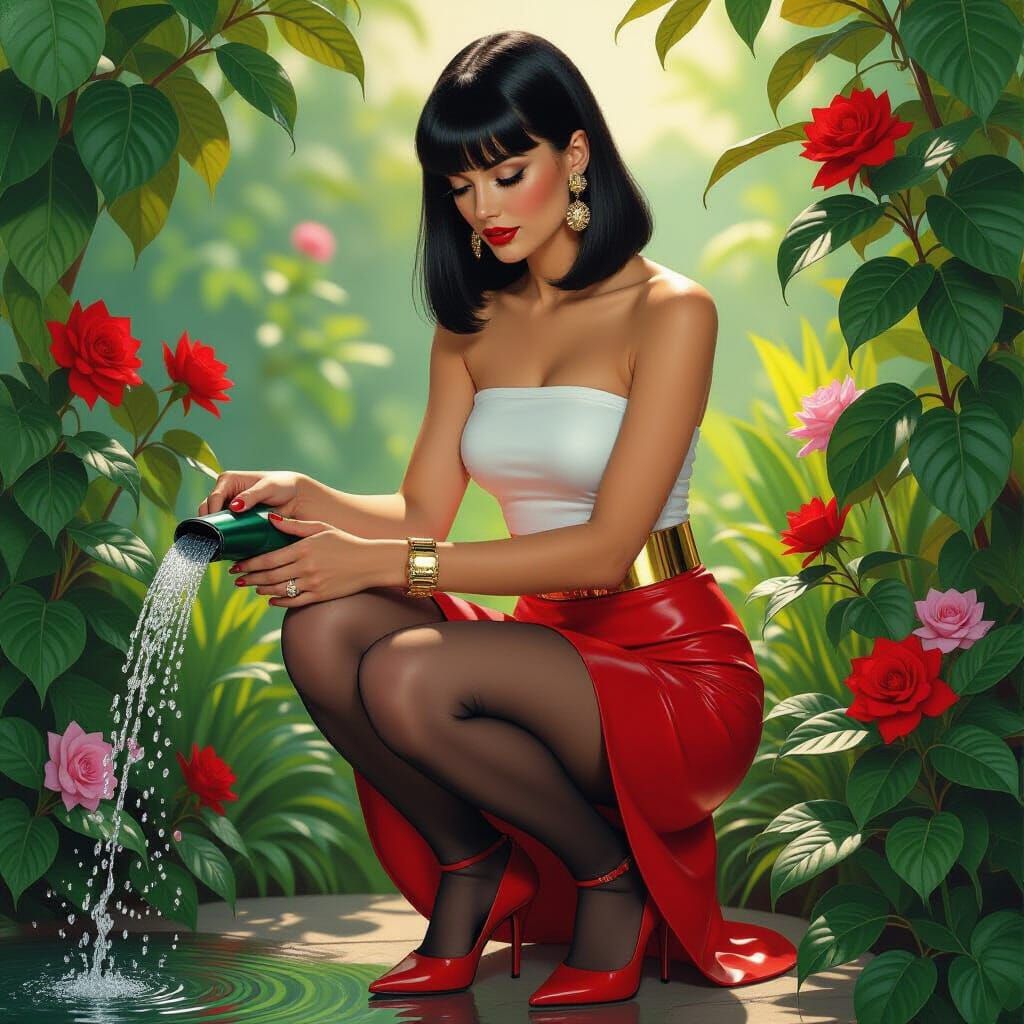 Woman in Garden in Photorealistic Style