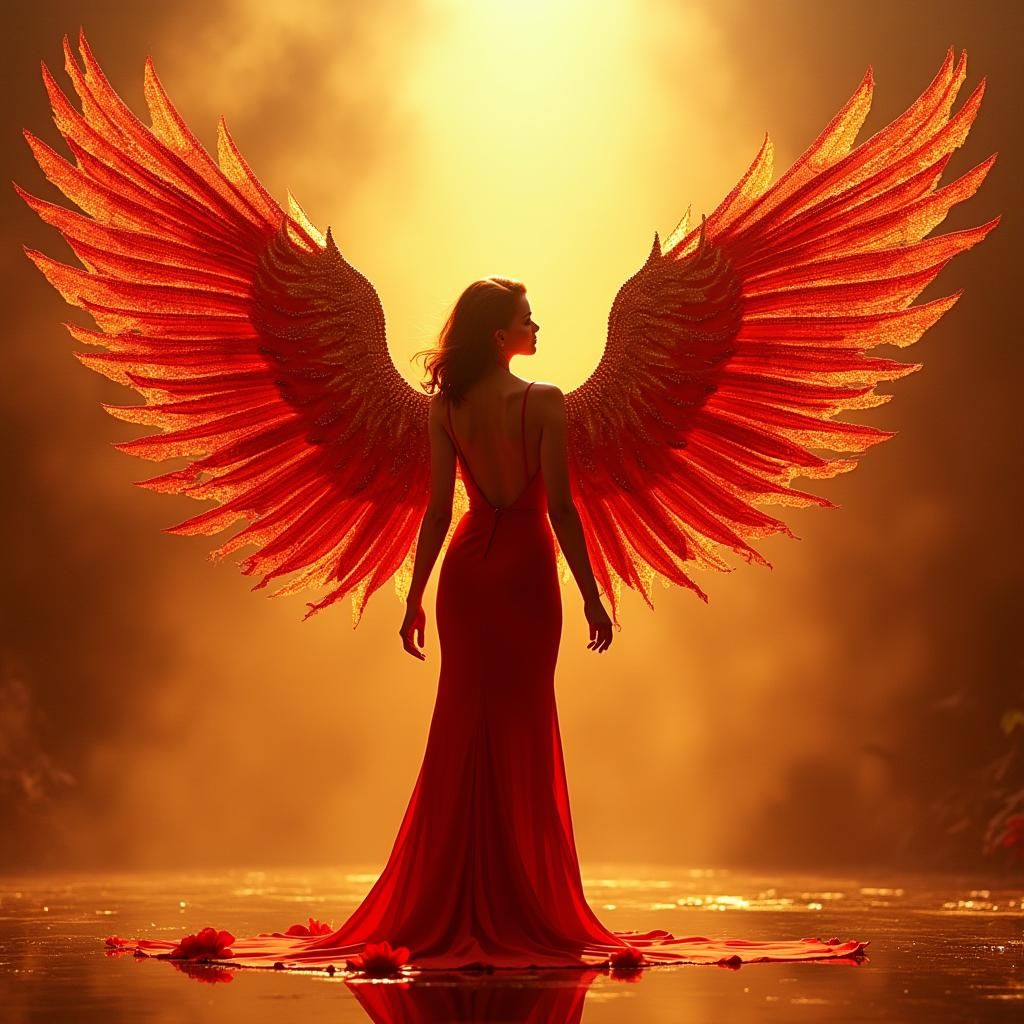 Vibrant Pop Art: Woman with Golden Wings