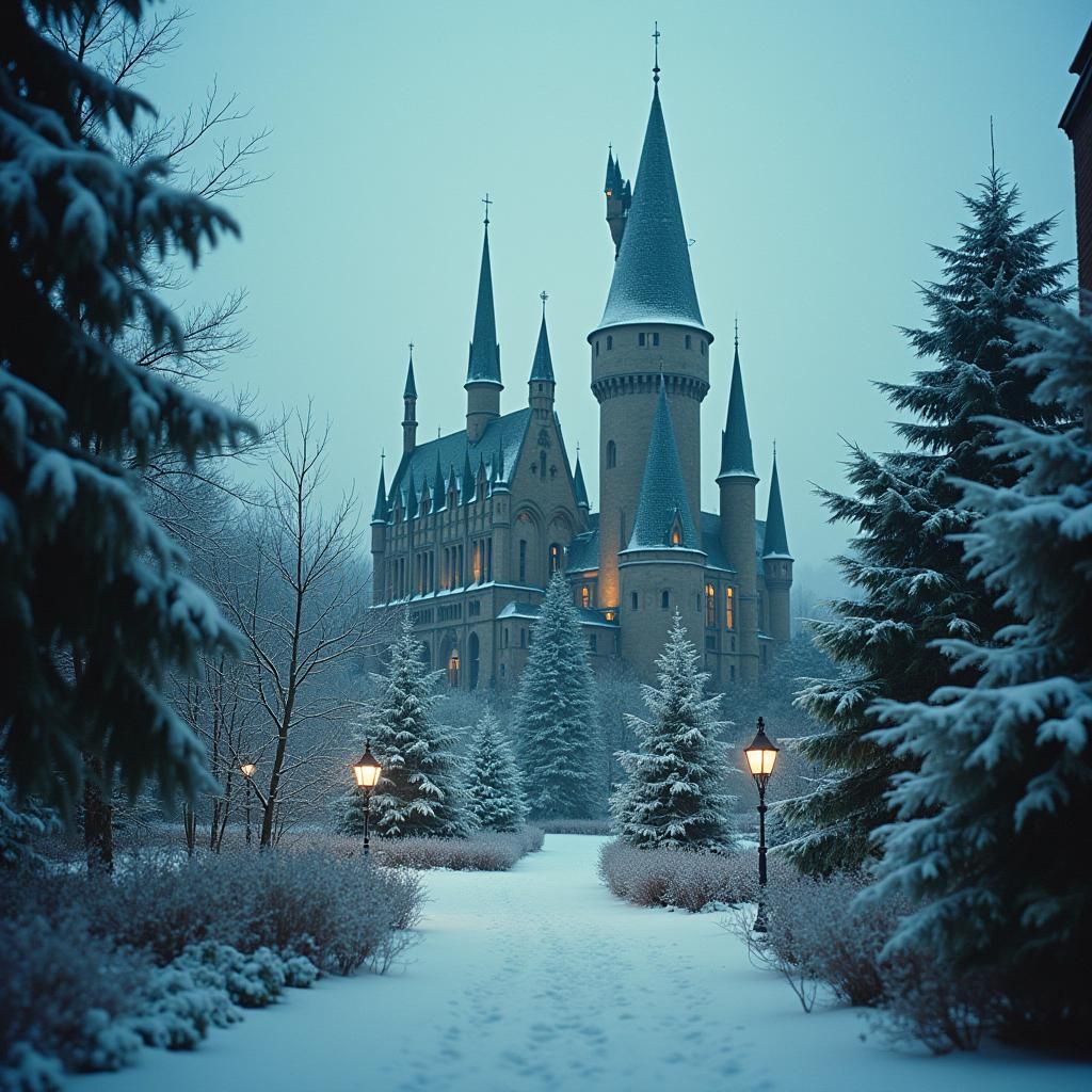 Hogwarts Castle at Christmas: Cinematic Film Still