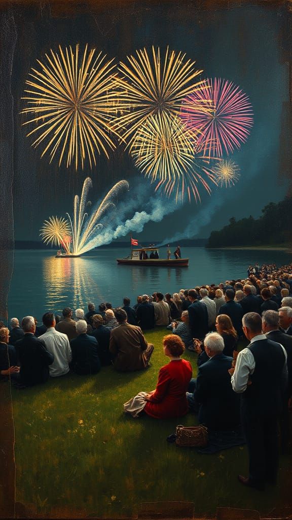 Fireworks Display in Neo-Impressionist Style