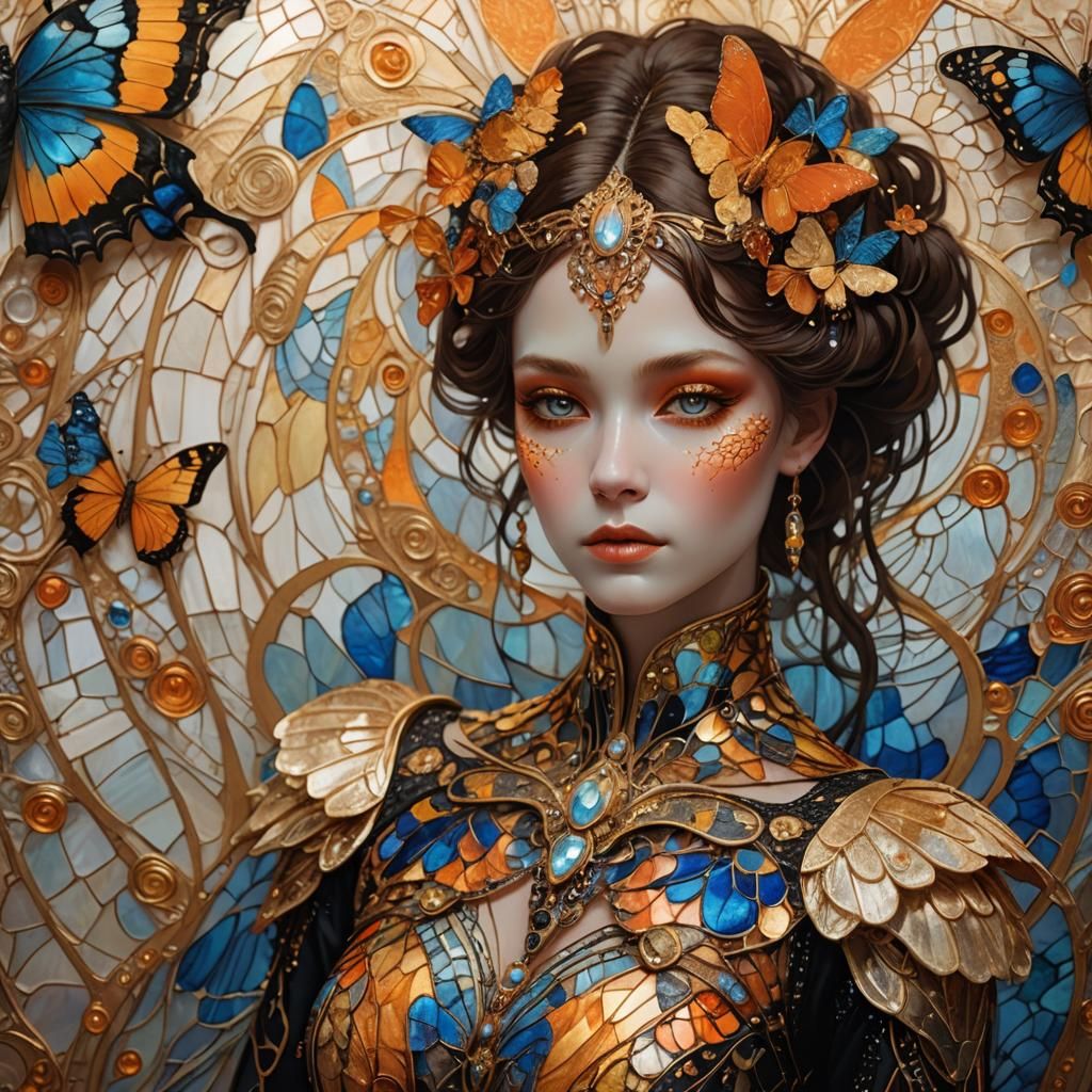 Majestic Woman Portrait with Art Nouveau Textures