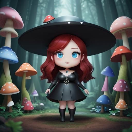 Kawaii Mushroom Woman in Magic Forest: 3D Render
