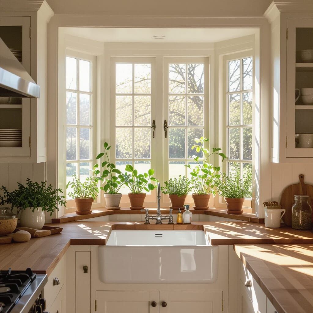 Cozy Bay Window Kitchen in Beatrix Potter Style