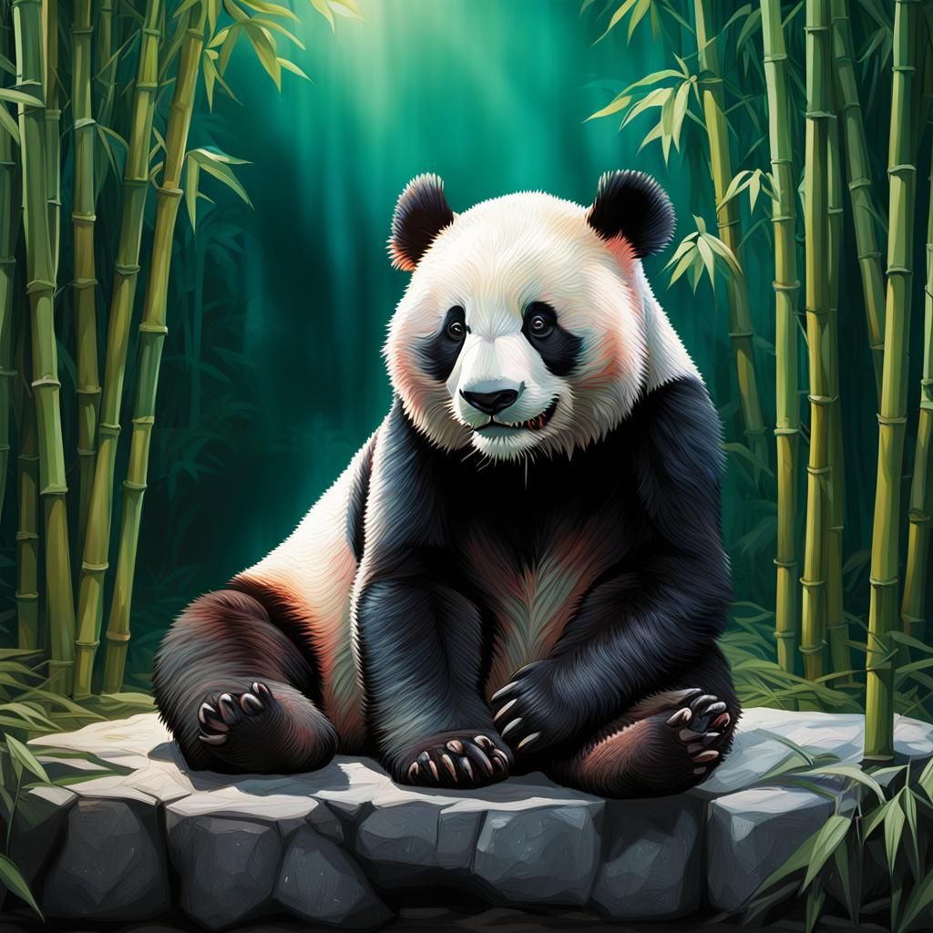 Giant Panda in Bamboo Forest: Hyperrealistic Digital Art
