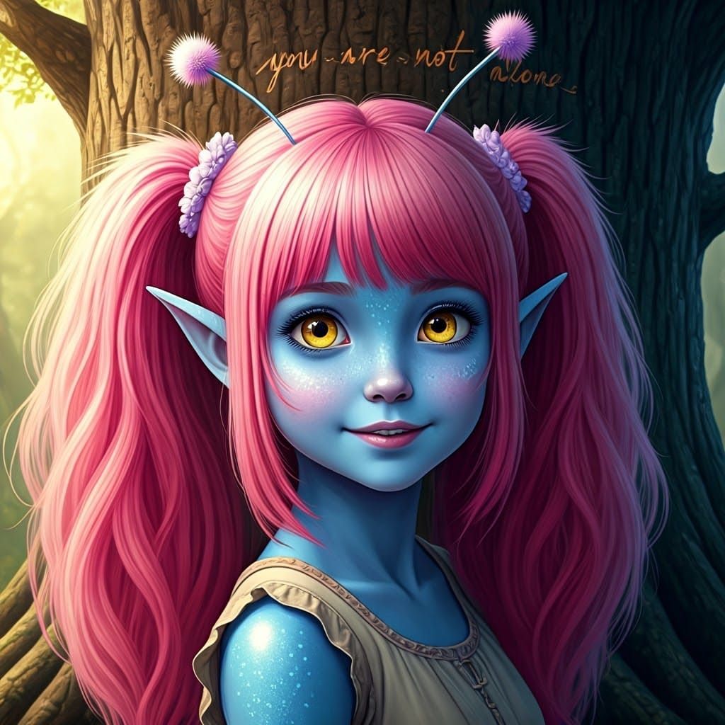 Glowing Girl with Vibrant Pink Hair and Lilac Antennae in Hy...