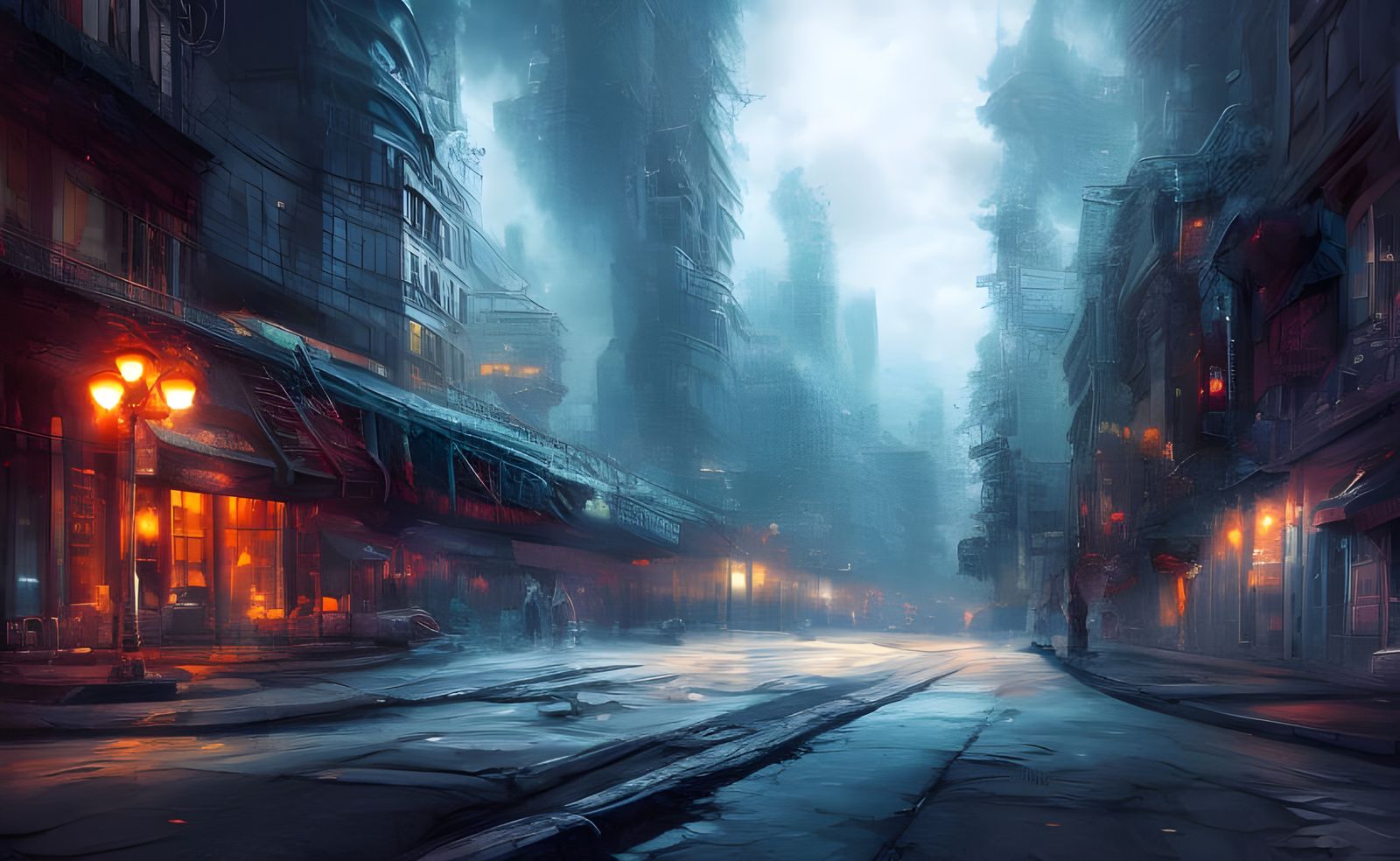 Hyperrealistic Noir Cityscape with Graffiti Art