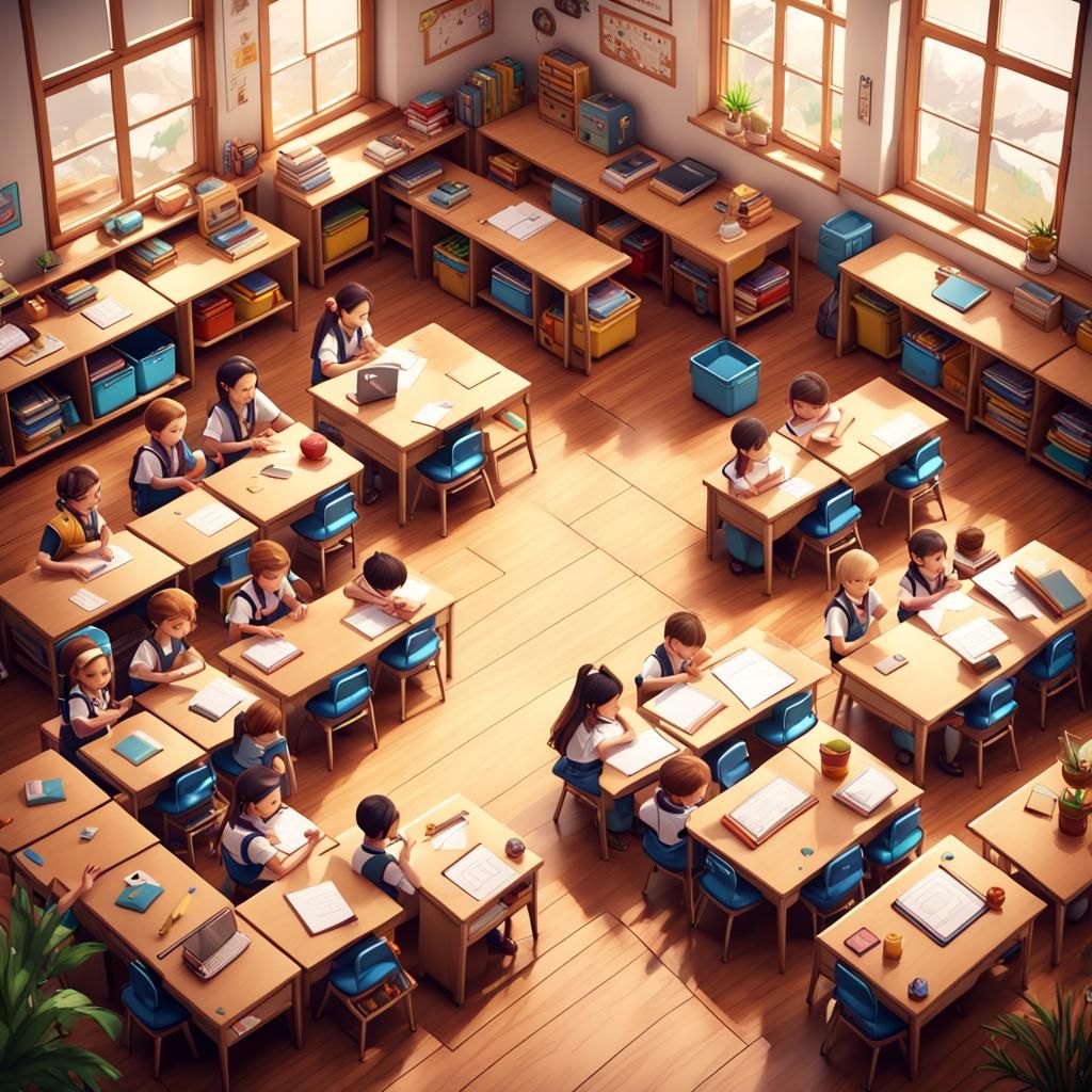Top View of a Cheerful Primary School Classroom