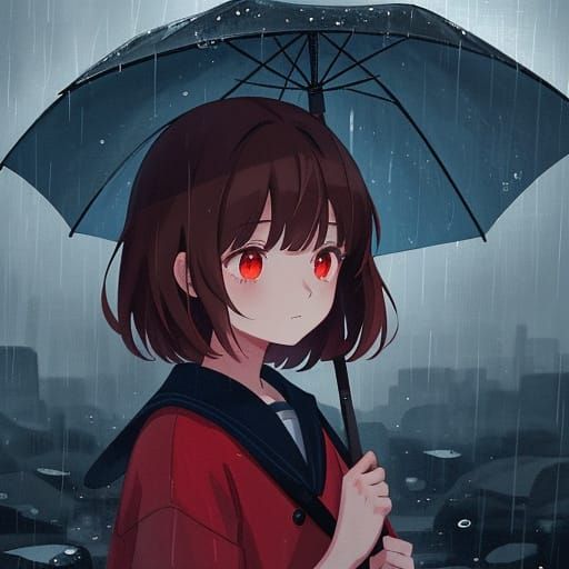 Manga-Inspired Girl in the Rain