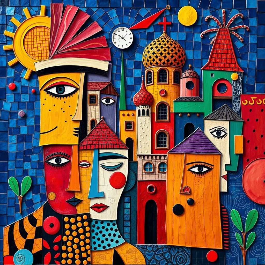 Abstract Collage of Faces and Shapes