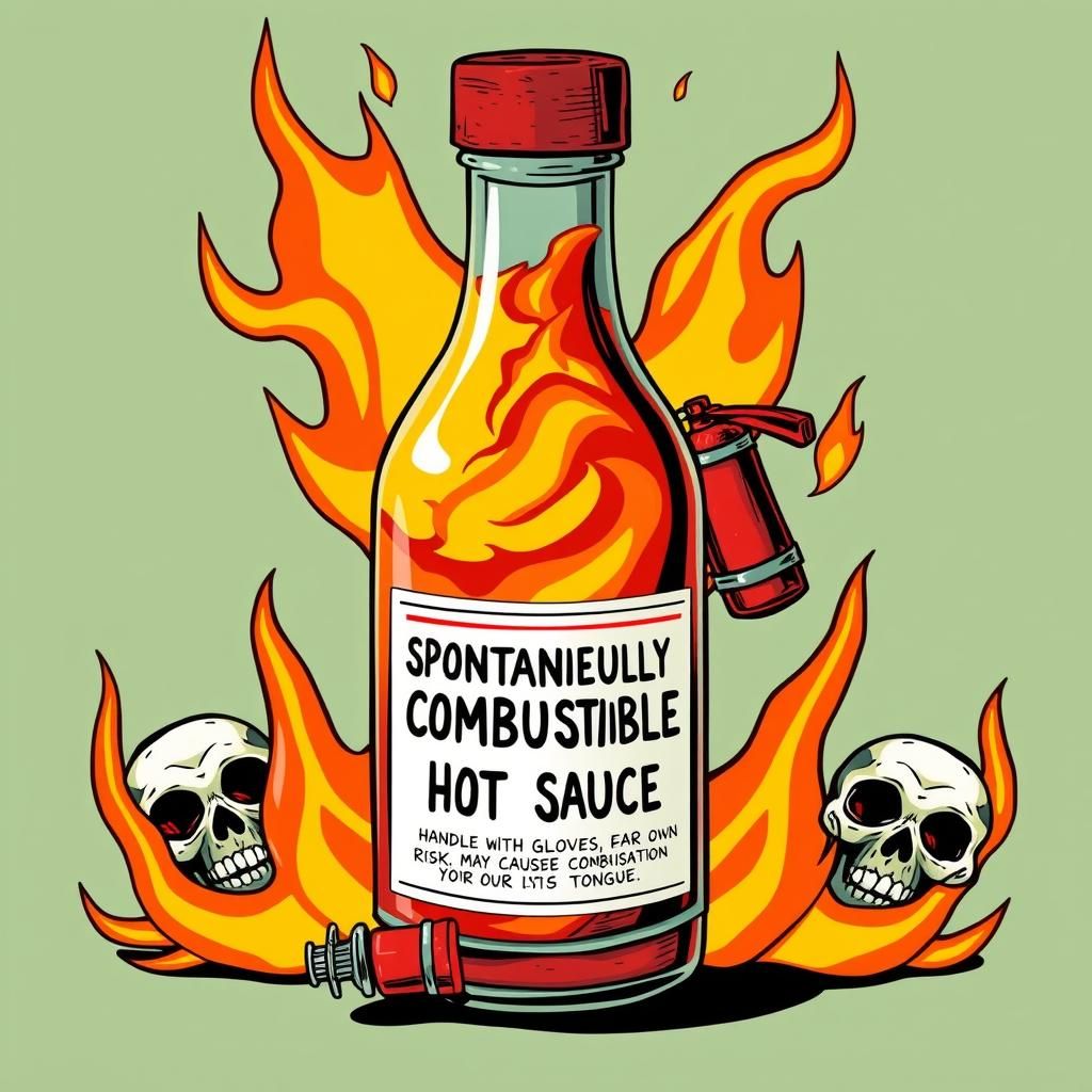 Spontaneously Combustible Hot Sauce Illustration