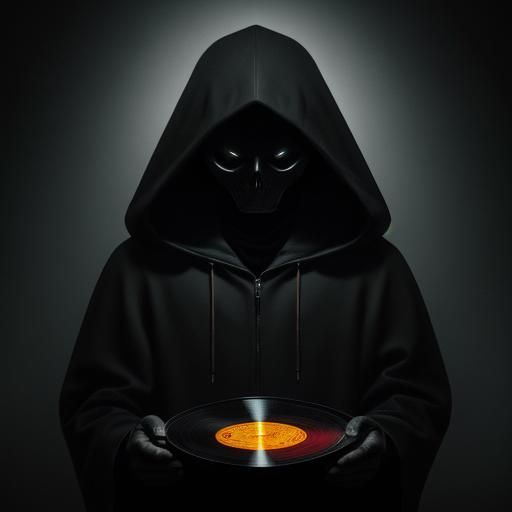 Mysterious Figure Holding Vinyl Record Art