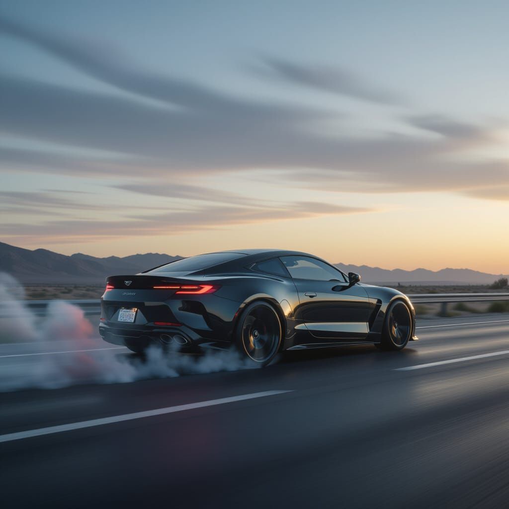 Luxury Sports Car Drifts on Dusk Highway