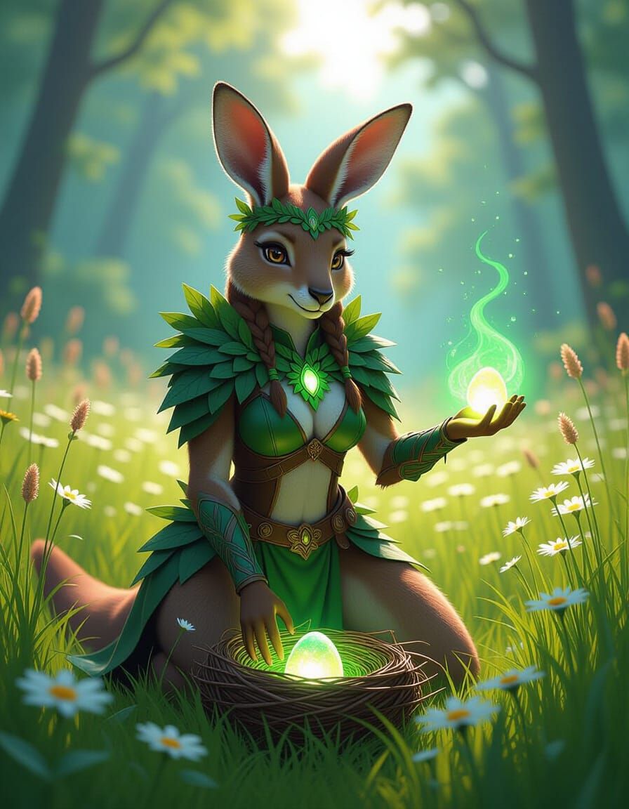 Anime Kangaroo Druid in Emerald Meadow