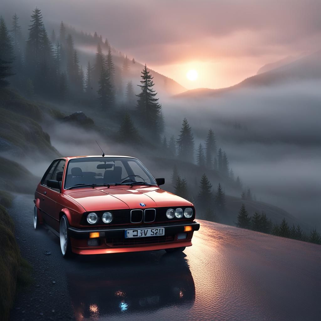 BMW E30 Radiates Glory on Misty Mountain Road