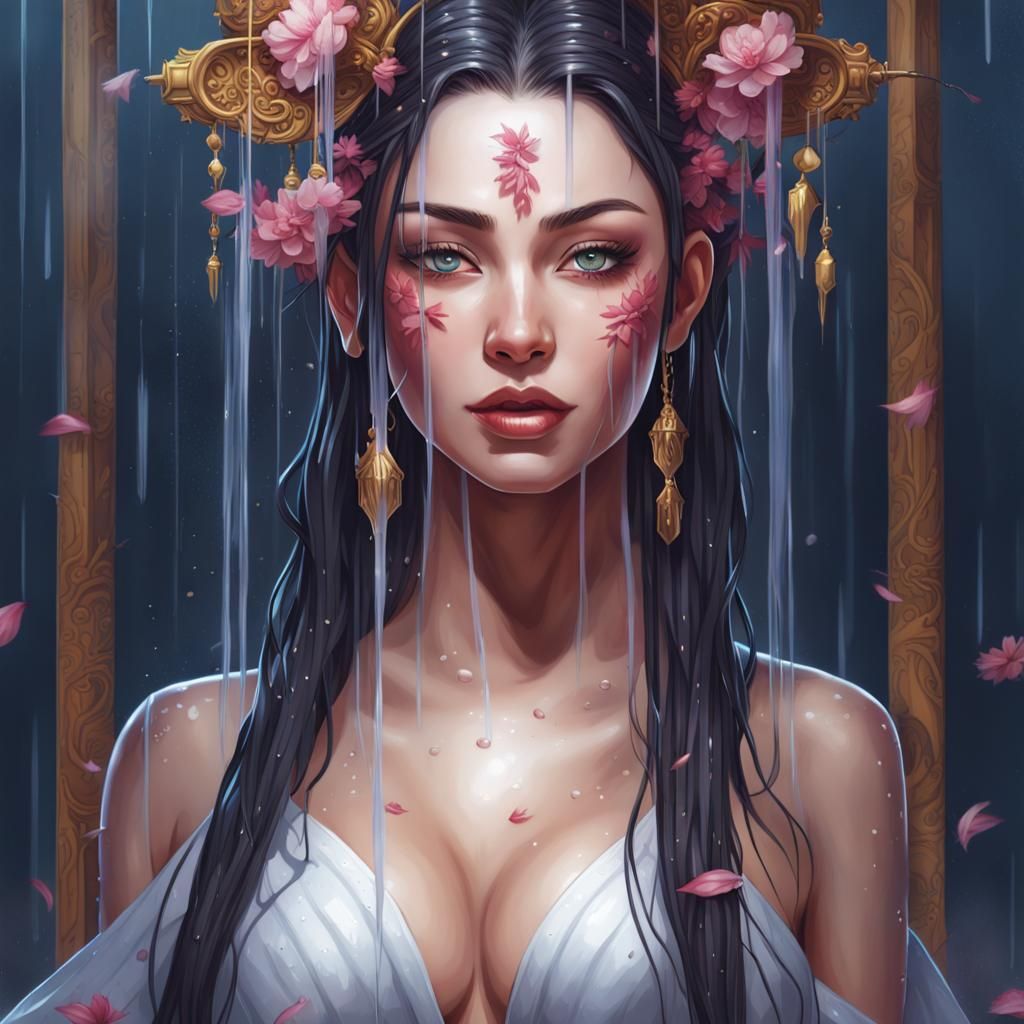 Nude Woman in Shower: Fantasy Art Portrait