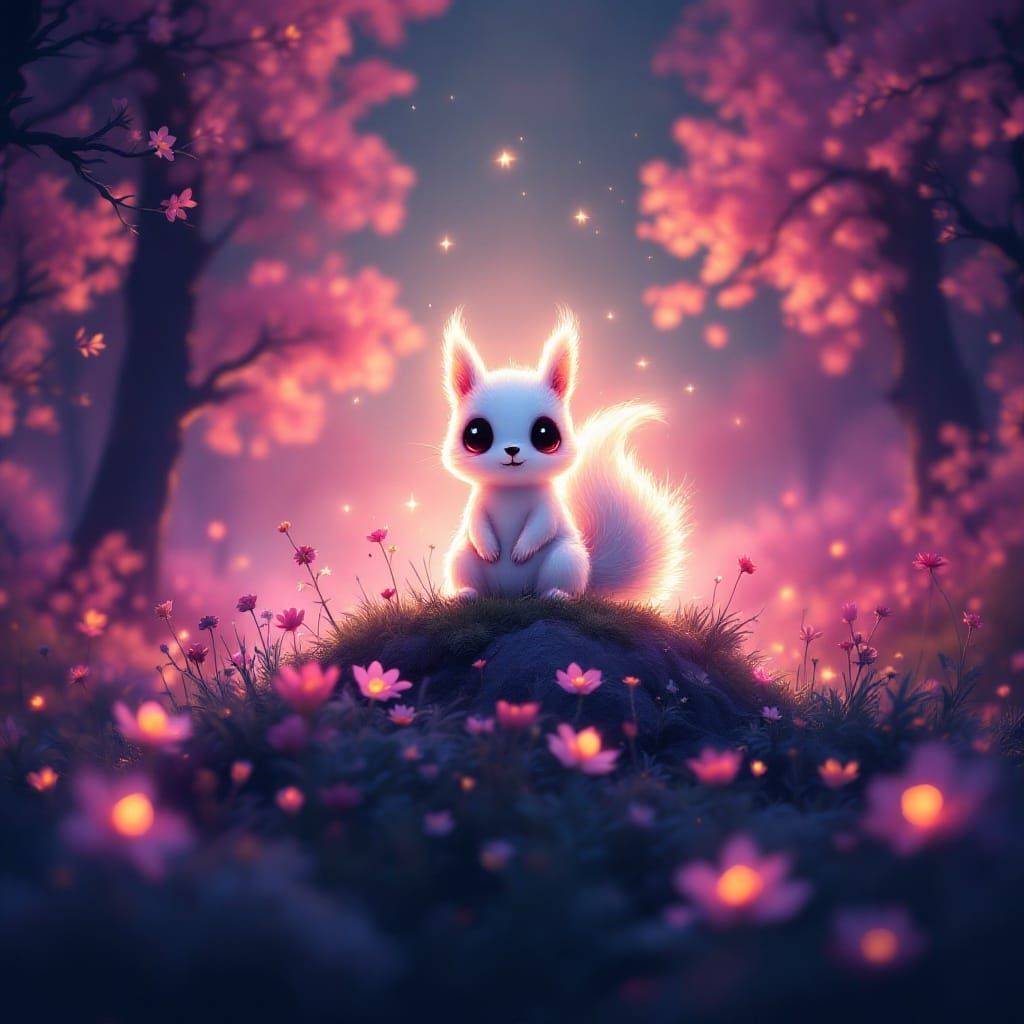 Surreal Springtime Squirrel in Ethereal Twilight