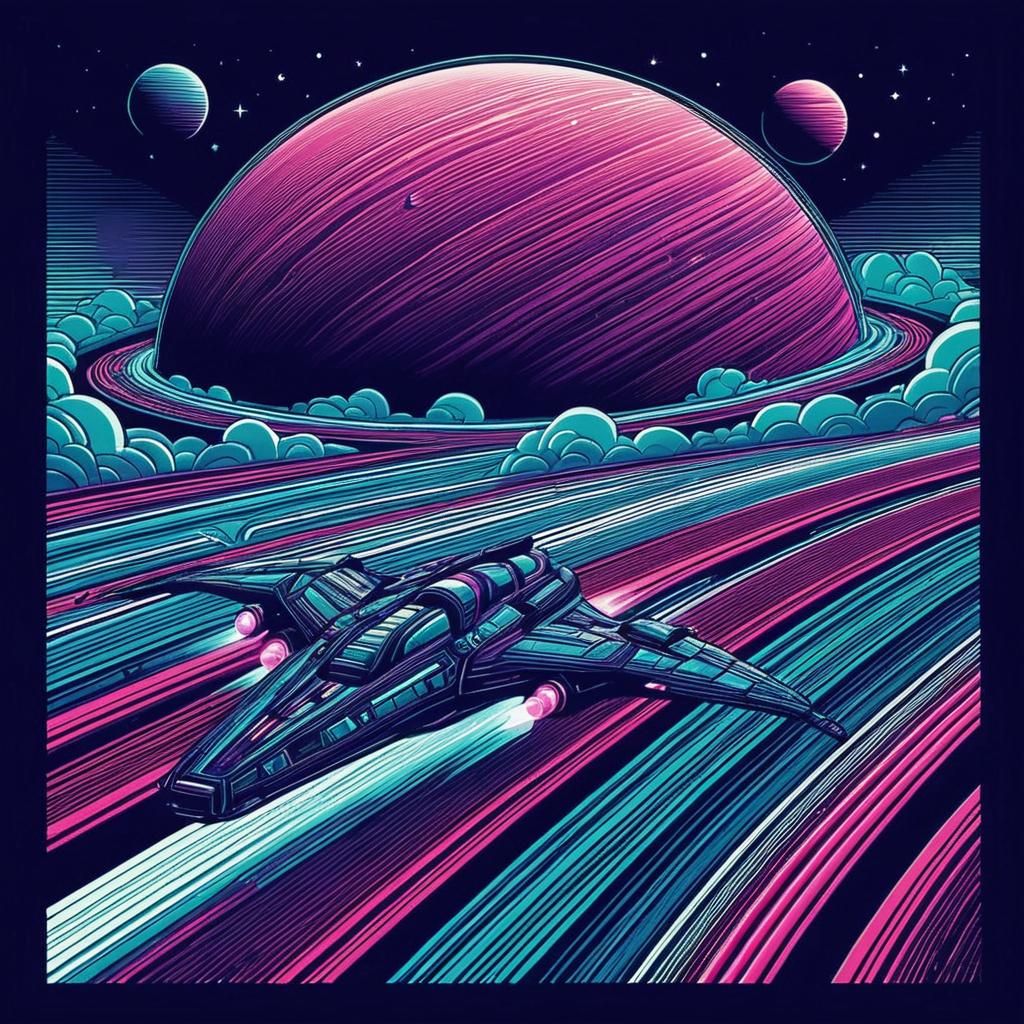 Vibrant Purple Planet: Futuristic Space Ship Approaches