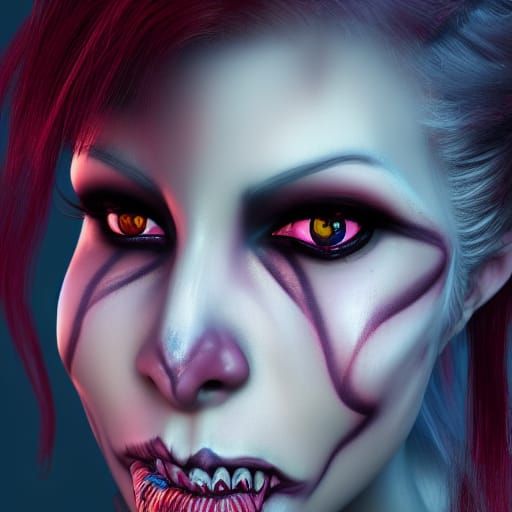 Scary Halloween Girl Face: Detailed Matte Painting