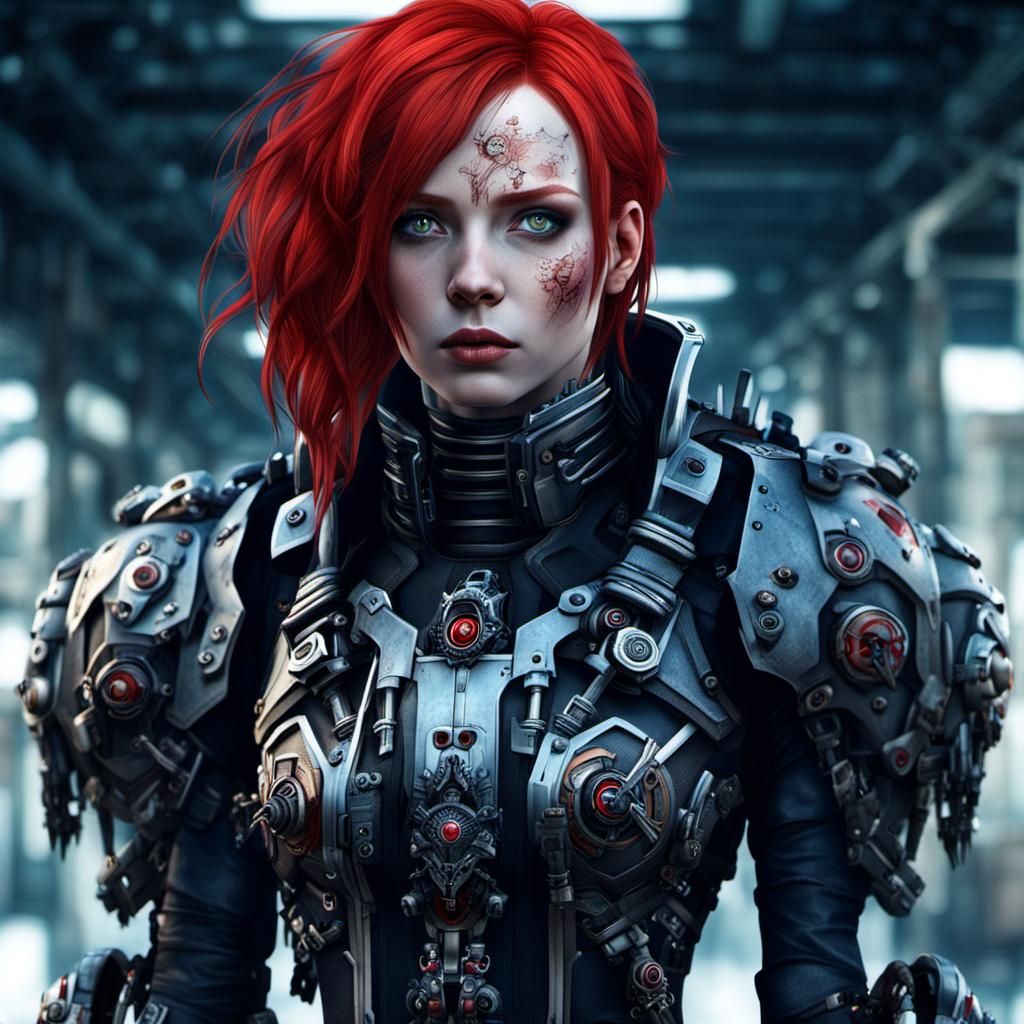 Hyperrealistic Goth Woman in Mech Warrior Armor
