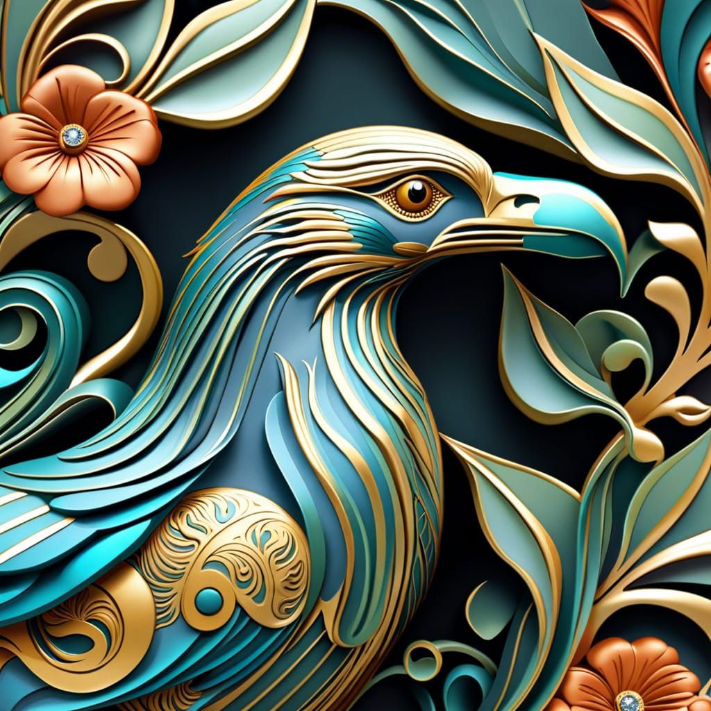 Ornate Terrier Face with Eagle and Floral Design