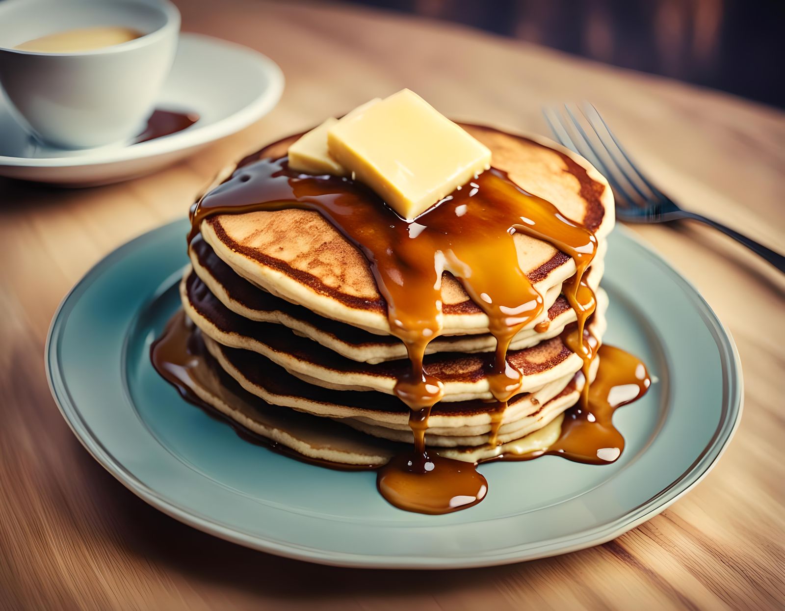 Pancakes Topped With Butter and Maple Syrup