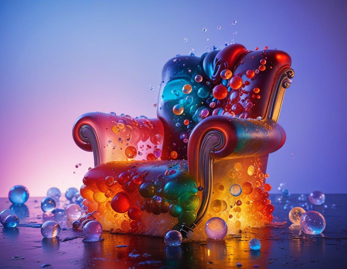 Whimsical Liquid Soda Armchair with Ice Cubes