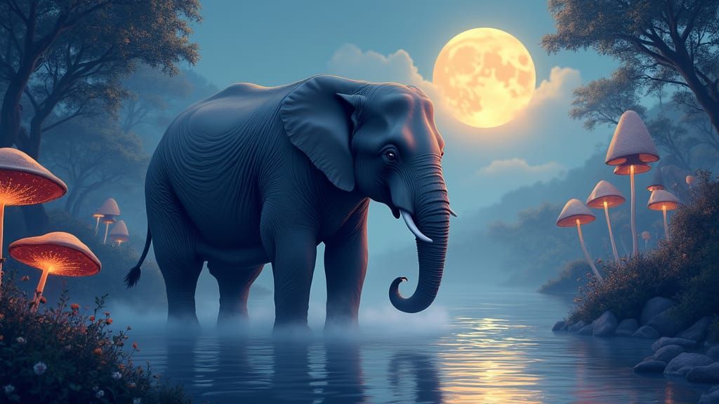 Serene Elephant in Lunar Glow