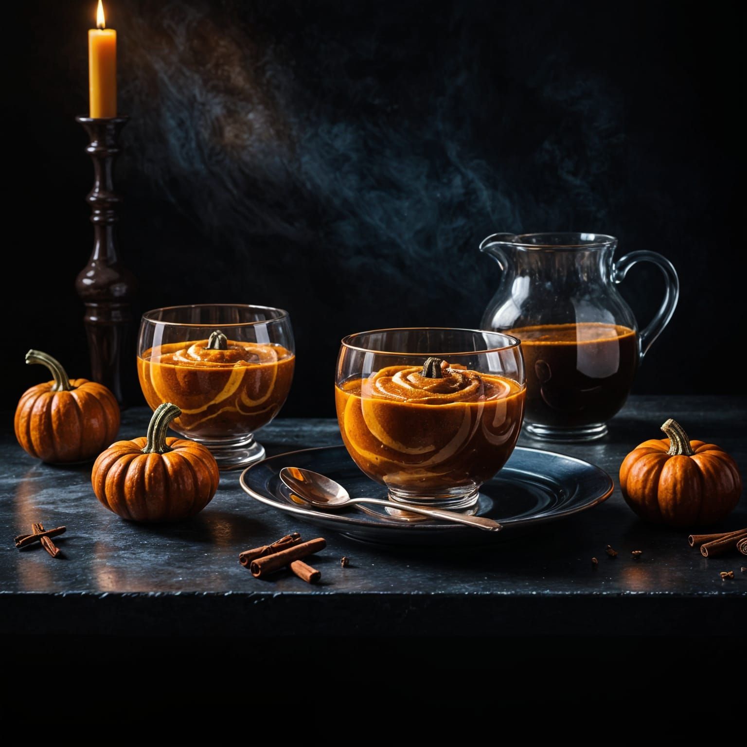 Photorealistic Pumpkin Glassware with Spiced Pudding