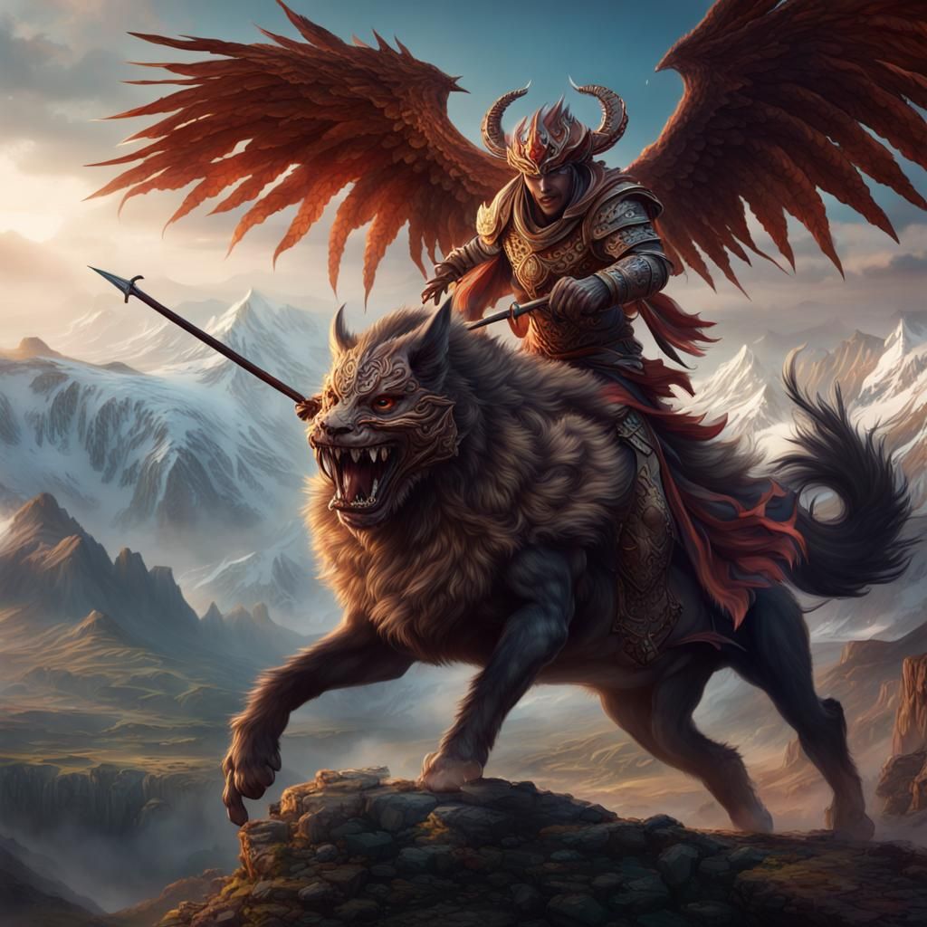 Nomadic Warrior on Supernatural Beast, Fantasy Art