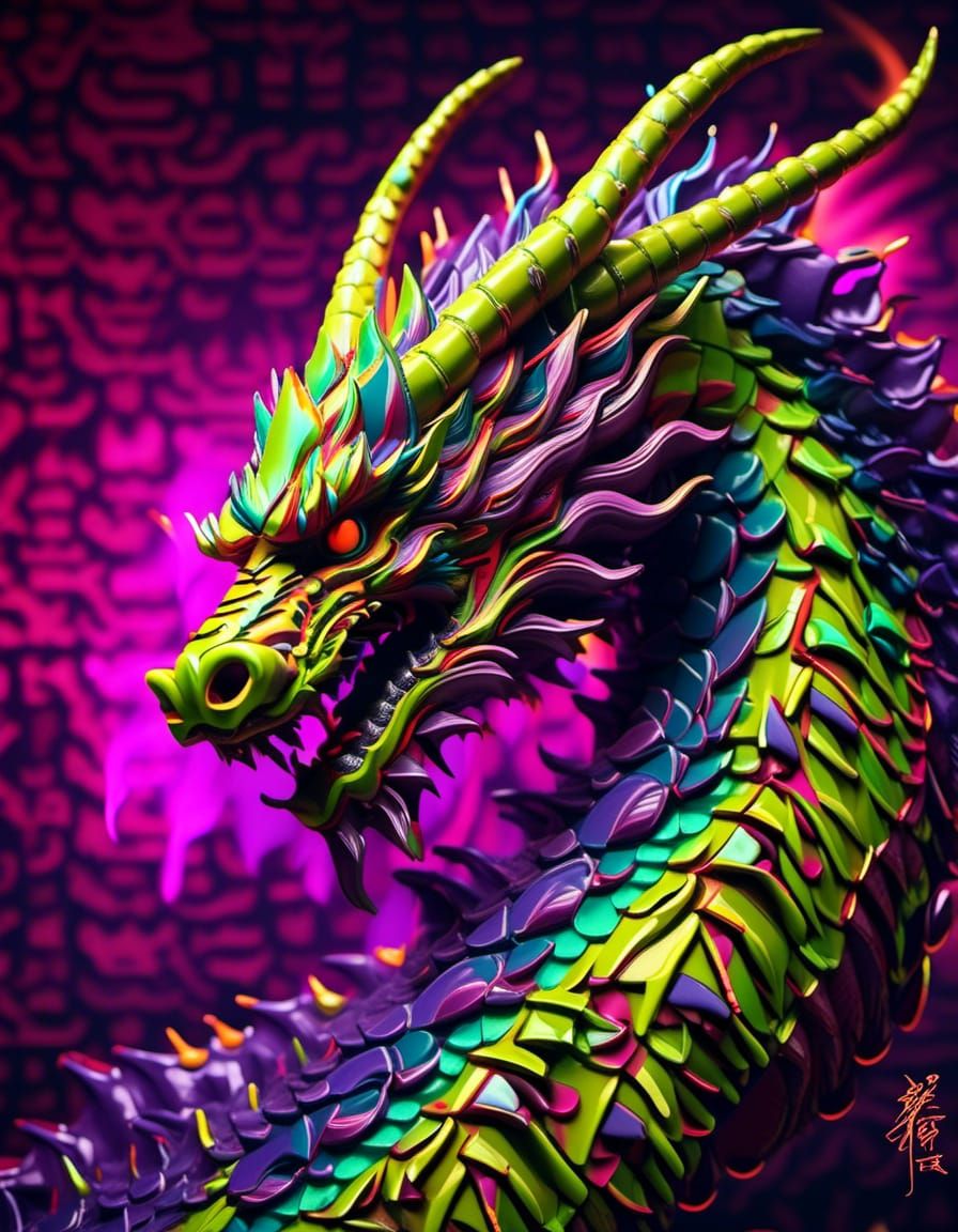 Obese Chinese Fire Dragon in Graffiti Anime Style