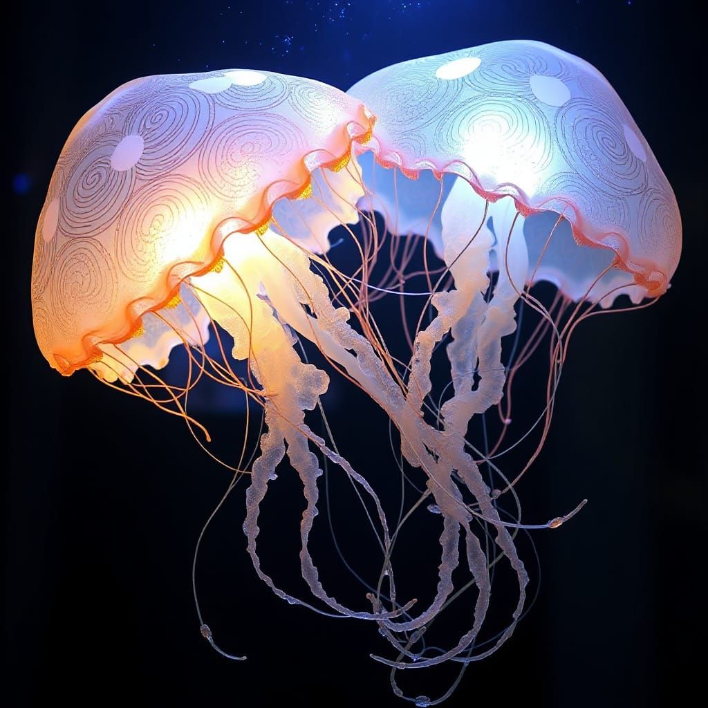 Surreal Glass Jellyfish Sculpture in Ethereal Glow