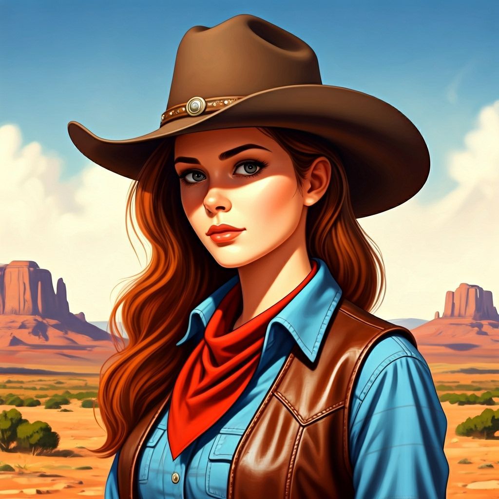 Cowgirl Portrait in Airbrush Art Style