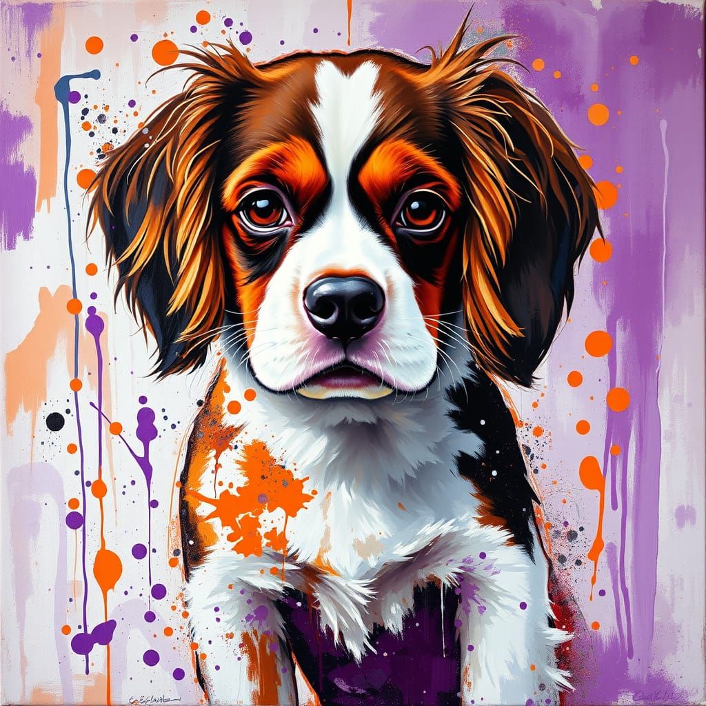 Abstract Expressionist Cavalier King Charles Spaniel Oil Pai...