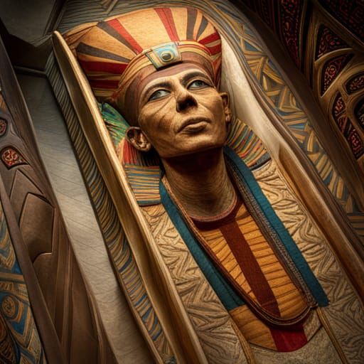 Tutankhamun Mummy in Sarcophagus: 3D Cinematic Photo