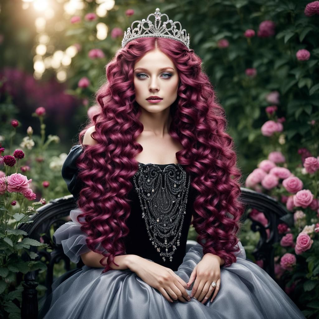 Princess with Violet Ringlets in Garden Setting