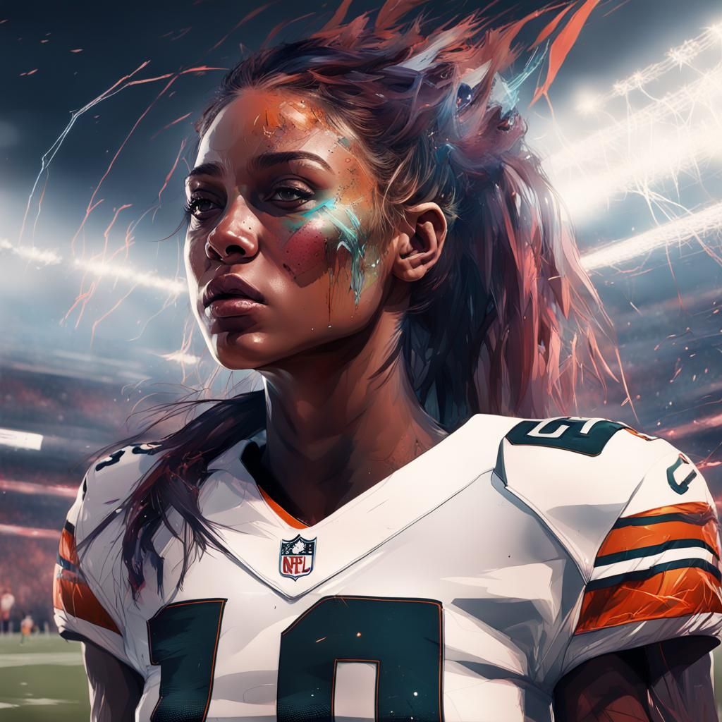 Female NFL Player's Reflective Post-Game Moment