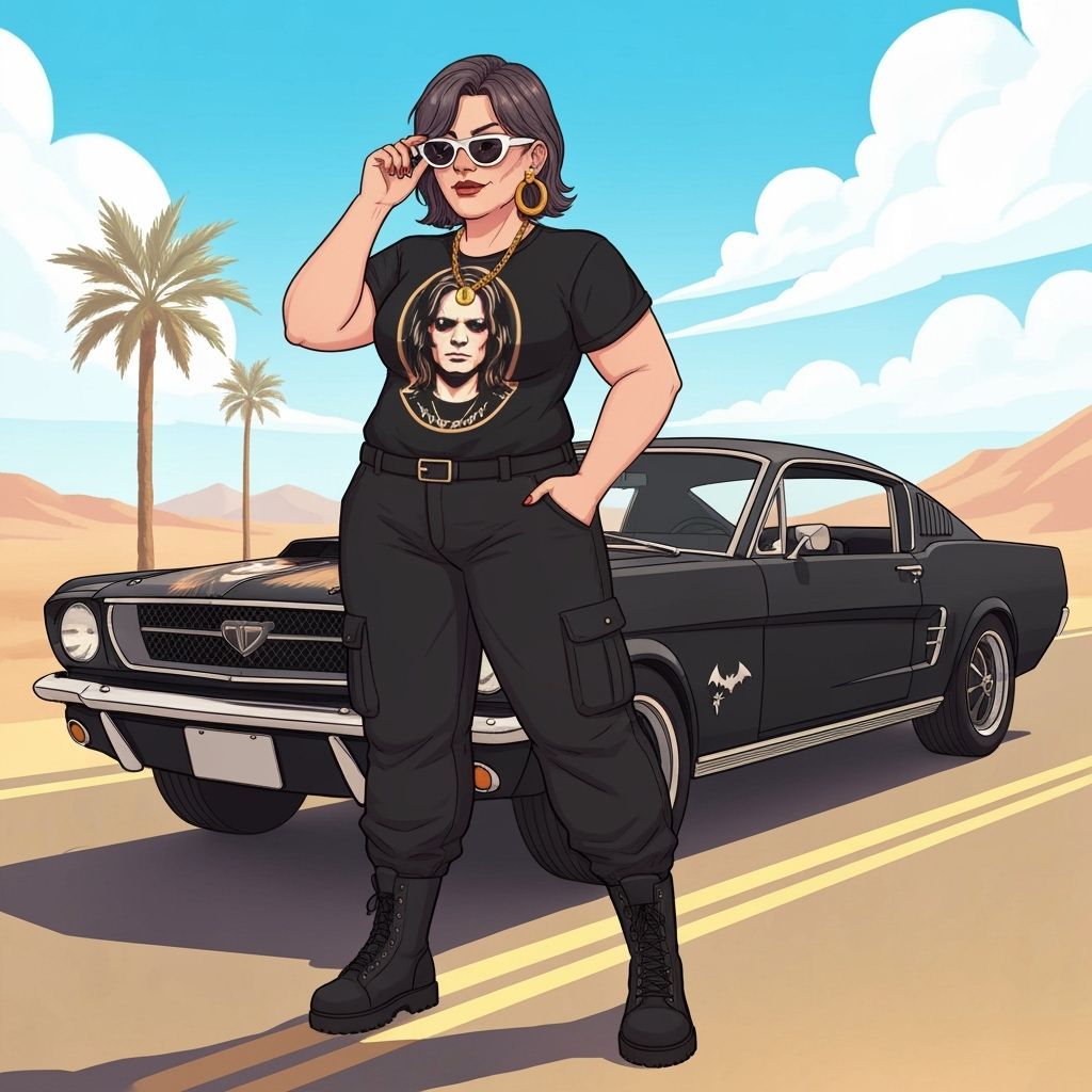 Cartoon Woman on Route 66 in Vibrant Art Style