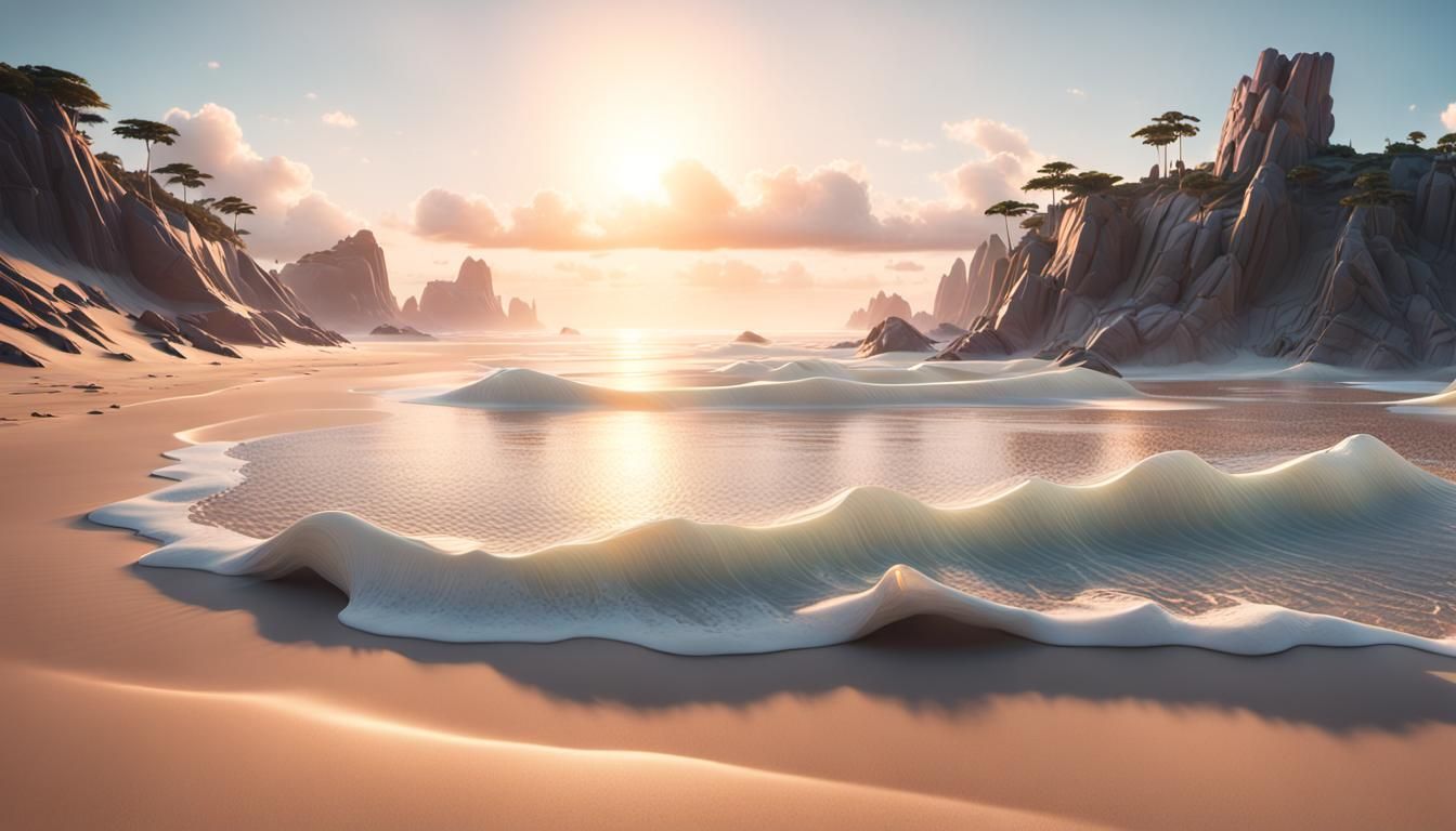 Futuristic Sunrise Beach with Intricate Mech Details