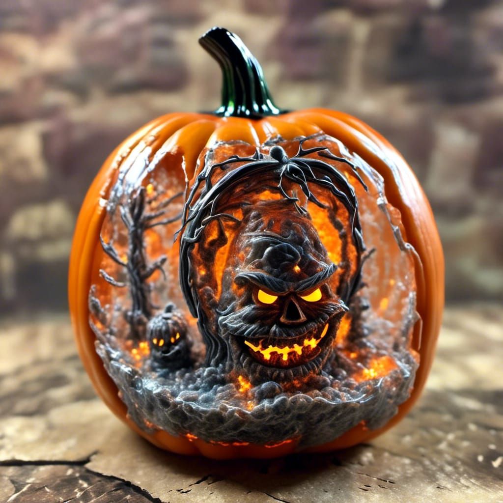 Miniature Jack O'Lantern in Cracked Crystal Pumpkin
