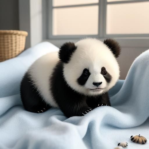 Adorable Baby Panda with Fluffy Fur Close-Up