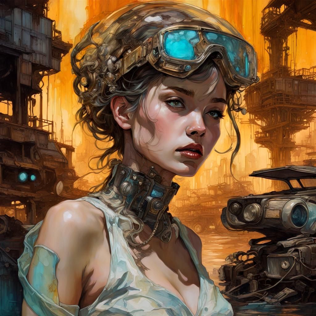 Cyberpunk Junkyard with Glowing Alcohol Ink Rivers