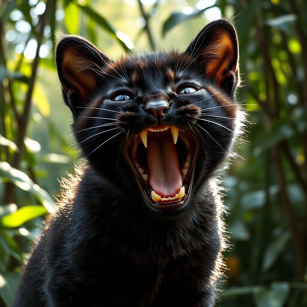 Adorable Kitten Roars Like a Giant Panther in Jungle