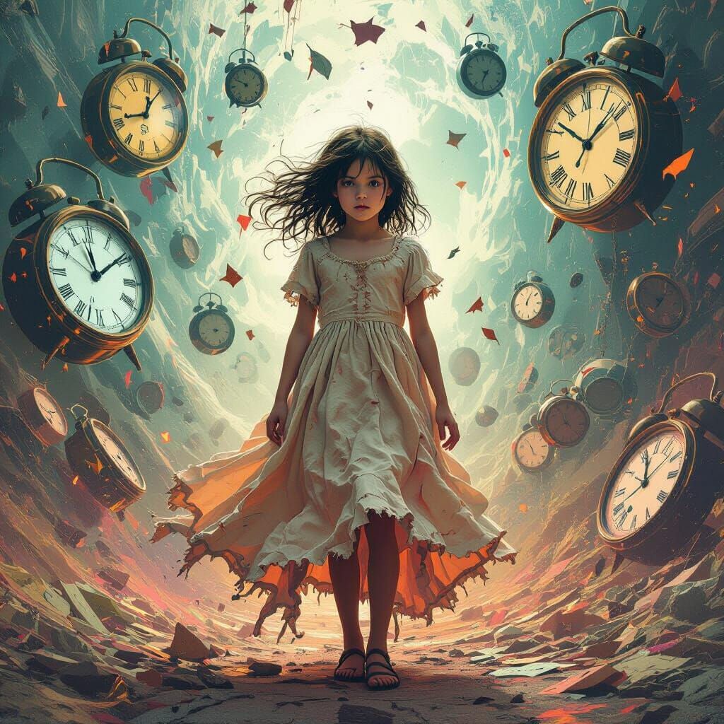 Girl Ageing Rapidly in Surreal Dreamscape