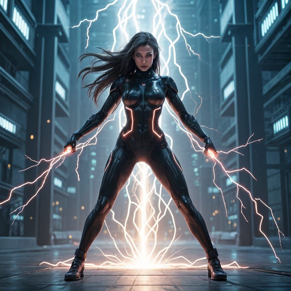 Futuristic Human-Energy Hybrid Absorbing Electricity in Cybe...