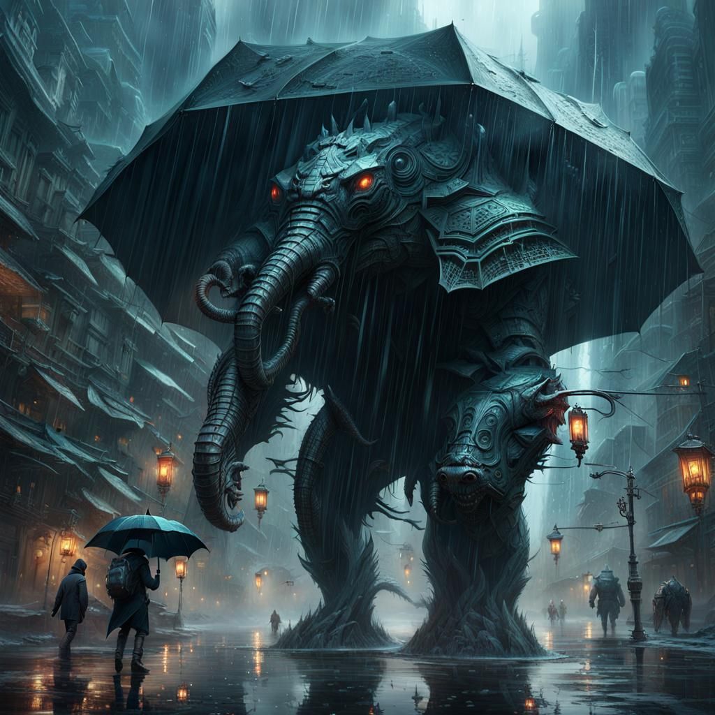 Epic Aquatic Creature in the Rain, 3D Render