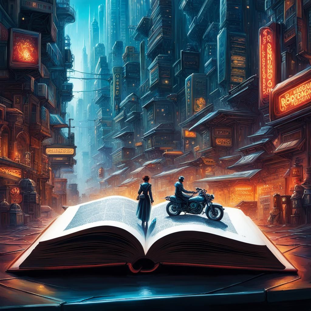 Miniature Sci-Fi World Emerging from Book