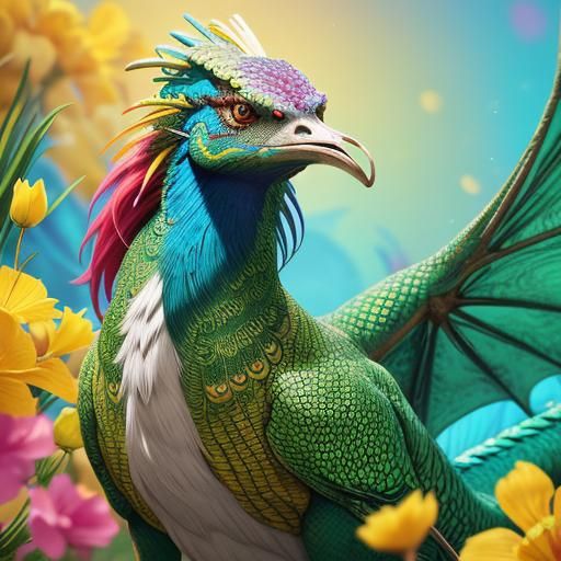 Silver Skinned Woman with Dragon Peacock Tail