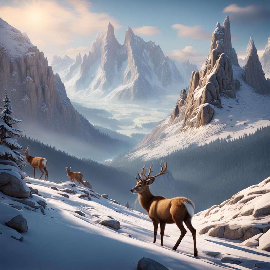 Winter Mountain Landscape in Detailed Matte Painting Style